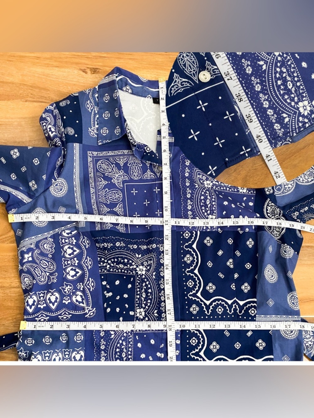 Talbots Paisley Floral Blue Bandana Midi Shirt Dress Long Sleeves Western 14P - Picture 8 of 8